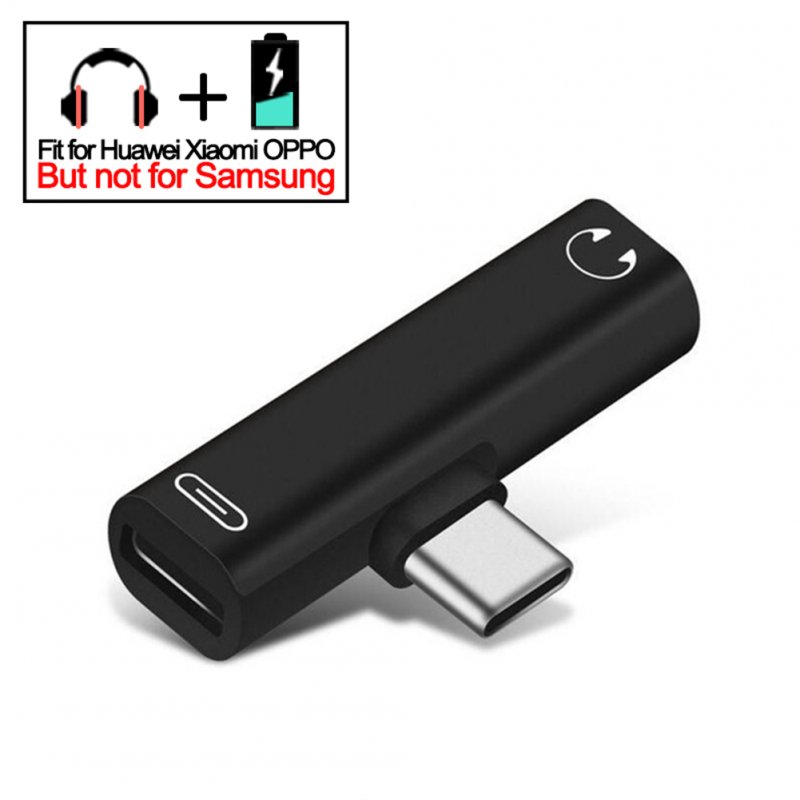 2 In 1 Earphone  Charging  Cable  Converter, Usb 3.5 To Type C Otg Adapter, Compatible For Macbookpro Xiaomi Huawei Type-c black