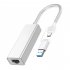 2 In 1 Ethernet Adapter USB To 1000 100Mbps Network Adapter RJ45 Wired LAN Adapter For Laptop PC 1000Mbps Silver