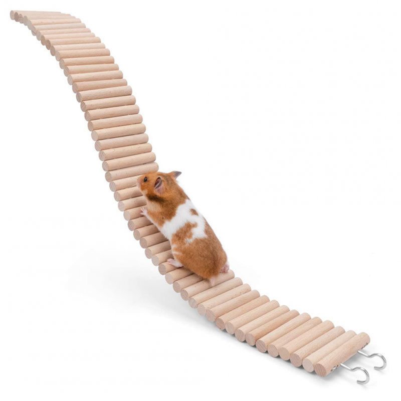 2 In 1 Hamster Wooden Ladder Bridge Exercise Play Chewing Toys Cage Decor Natural Landscaping Supplies Width 8Cm total length 50CM