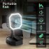2 In 1 Mini Cooling Fan With Led Light Portable Foldable Adjustable Height Angle Usb Rechargeable Air Cooler Fan black