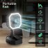 2 In 1 Mini Cooling Fan With Led Light Portable Foldable Adjustable Height Angle Usb Rechargeable Air Cooler Fan White