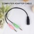 2 In 1 Mobile Phone Computer Headset Adapter Cable Microphone Adapter Cable Male And Female 3 5mm Audio Cable Black