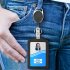 2 Pack Badge Holders Set PU Leather Vertical ID Badge Card Holder With Lanyard Retractable Badge Reel ID Card Holder For Nurse Teacher Office as picture show
