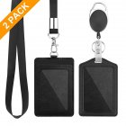 2 Pack Badge Holders Set PU Leather Vertical ID Badge Card Holder With Lanyard Retractable Badge Reel ID Card Holder For Nurse Teacher Office as picture show
