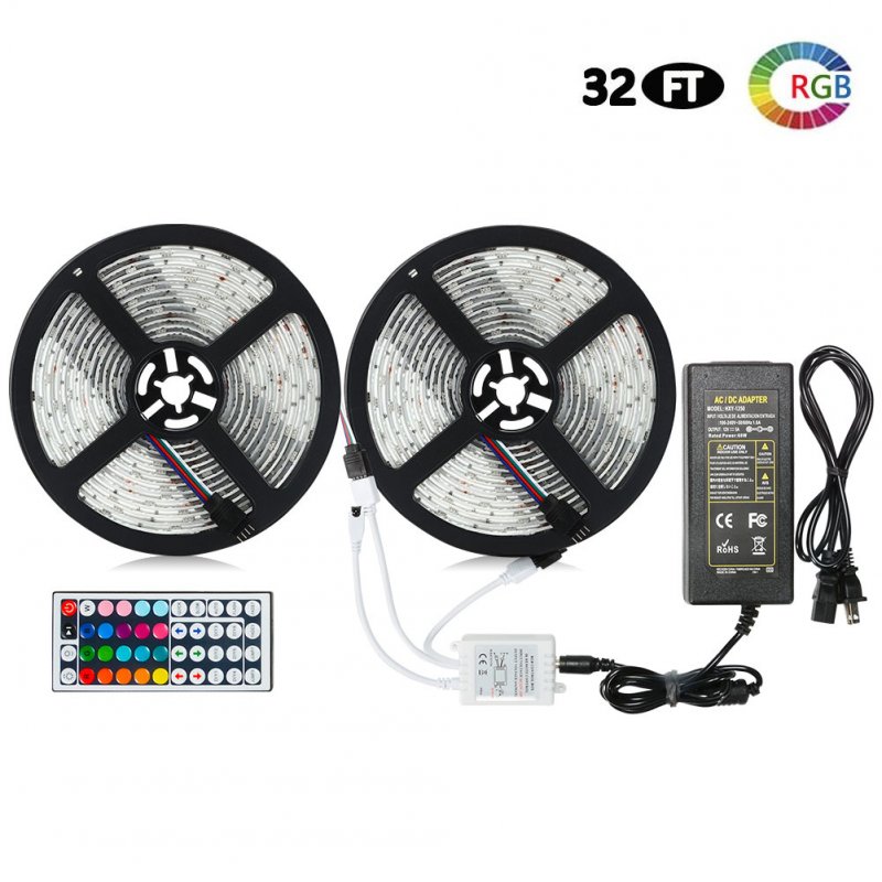 US 2 Packed 16.4 FT 150 LEDs SMD 5050 RGB Strip Light Kit Weather-proof Color Changing Strong Adhesive Decoration Lighting