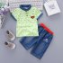 2 Pcs Set Baby Boys Clothes Set Cartoon Printing T shirt   Denim Shorts Casual Set M green 120 XL