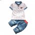 2 Pcs Set Baby Boys Clothes Set Cartoon Printing T shirt   Denim Shorts Casual Set M white 110 L