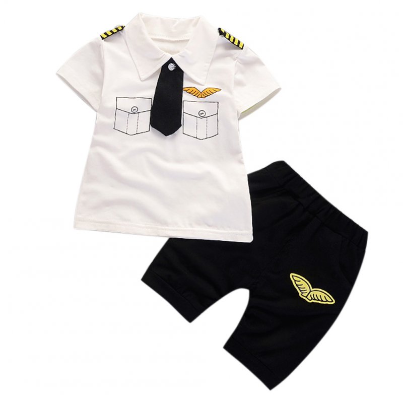 2 Pcs/Set Baby Boys Gentleman Set Tie Epaulettes T-shirt + Shorts white_90cm
