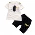 2 Pcs Set Baby Boys Gentleman Set Tie Epaulettes T shirt   Shorts white 100cm