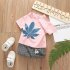 2 Pcs set  Children s Suit Cotton Maple Leaf Pattern Short Sleeve   Plaid Shorts for 0 3 Years Old Kids Pink 110cm