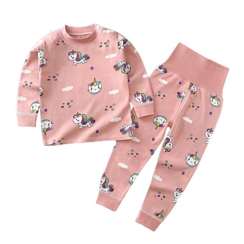 2 Pcs/set Children's Underwear Set Cotton Long-sleeve Top + High-waist Belly-protecting Pants for 0-4 Years Old Kids Pink _110