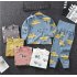 2 Pcs set Children s Underwear Set Cotton Long sleeve Top   High waist Belly protecting Pants for 0 4 Years Old Kids Blue  73