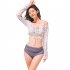 2 Pcs set Female  Long sleeved  Split  Swimsuit Boat Collar High Waist Sunscreen Swimwear Photo Color M
