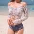 2 Pcs set Female  Long sleeved  Split  Swimsuit Boat Collar High Waist Sunscreen Swimwear Photo Color M