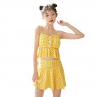 2 Pcs set Female  Summer  Swimsuit  Split Two piece Small Fresh Conservative Swimsuit For Women yellow S
