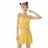 2 Pcs set Female  Summer  Swimsuit  Split Two piece Small Fresh Conservative Swimsuit For Women yellow XL