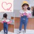 2 Pcs set  Girls Sui Spring and Autumn Long sleeve Top   Denim Colorful Overalls for 1 4 Years Old Kids Pink 80cm