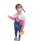 2 Pcs/set  Girls Sui Spring and Autumn Long-sleeve Top + Denim Colorful Overalls for 1-4 Years Old Kids Pink_90cm
