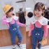 2 Pcs set  Girls Sui Spring and Autumn Long sleeve Top   Denim Colorful Overalls for 1 4 Years Old Kids Pink 90cm