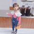 2 Pcs set  Girls Sui Spring and Autumn Long sleeve Top   Denim Colorful Overalls for 1 4 Years Old Kids Pink 80cm