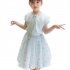 2 Pcs set Girls Suit Lapel Short sleeve Top   Star Mesh Skirt for 3 8 Years Old Girls Light blue 140cm