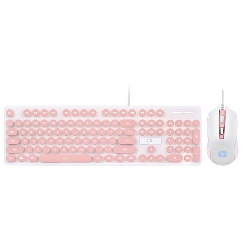2  Pcs/set N518 Computer Supplies Wired Gaming Waterproof Luminous Keyboard  +  Mouse Pink