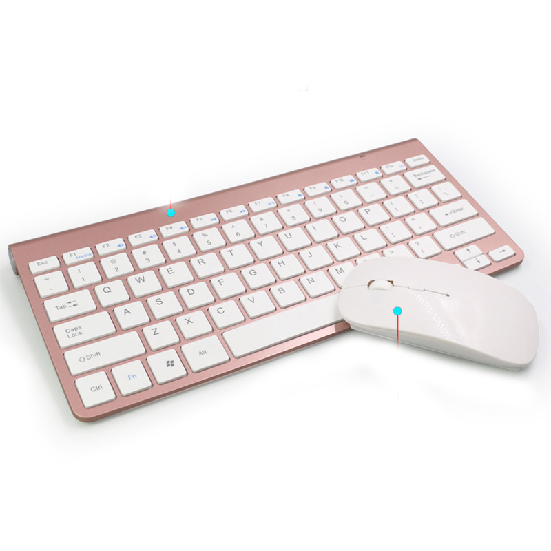 2  Pcs/set Wireless Keyboard Mouse Ultra-thin 2.4g For Keyboard+  Mouse for  Laptop  Pc rose gold