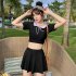 2 Pcs set Women  Split  Skirt  Swimsuit Boxer Anti exposure Conservative Fashion Spring Swimwear Black L