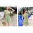 2 Pcs set Women Swimming Suit Floral Printing One piece Skirt style Swimwear  Shorts green S