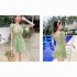 2 Pcs set Women Swimming Suit Floral Printing One piece Skirt style Swimwear  Shorts green L