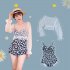 2 Pcs set Women Swimming Suit Sexy Printing Swimsuit  Overall black Int M