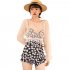 2 Pcs set Women Swimming Suit Sexy Printing Swimsuit  Overall black Int XL