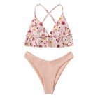 2 Pcs/set Women Swimming Suit Sexy Printing Top+ Solid Color Shorts Pink_S