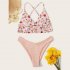 2 Pcs set Women Swimming Suit Sexy Printing Top  Solid Color Shorts Pink M