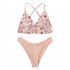 2 Pcs set Women Swimming Suit Sexy Printing Top  Solid Color Shorts Pink L