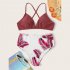2 Pcs set Women Swimming Suit Nylon Color Contrast Top  High Waist Printing Shorts Photo Color S