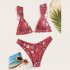2 Pcs set Women Swimming Suit Printing Top  Shorts For Summer Beach red L
