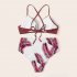 2 Pcs set Women Swimming Suit Nylon Color Contrast Top  High Waist Printing Shorts Photo Color M
