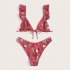 2 Pcs set Women Swimming Suit Printing Top  Shorts For Summer Beach red L