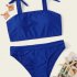 2 Pcs set Women Swimming Suit Nylon Solid Color Sexy Top  High Waist Shorts As shown M