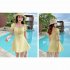 2 Pcs set Women Swimming Suit Floral Printing One piece Skirt style Swimwear  Shorts yellow S
