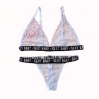 2 Pcs set Women Underwear Lace Sexy Letter Printing Lingerie Set Bra  Underpants white XXXL