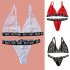 2 Pcs set Women Underwear Lace Sexy Letter Printing Lingerie Set Bra  Underpants red M