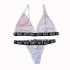 2 Pcs set Women Underwear Lace Sexy Letter Printing Lingerie Set Bra  Underpants black S