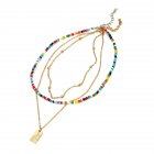 2 Pcs set Women s Necklace Bohemian Style Multi layer Color Seedbead Metal Pendant Necklace Golden
