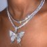 2 Pcs set Women s Necklace Ins Style Butterfly shape Diamond mounted Double deck Necklace Golden set