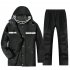 2 Pieces Split Raincoat Long Sleeve Drawstring Cap Raincoat Top With Reflective Tape Pockets Long Rain Pants For Camping Hiking A XL