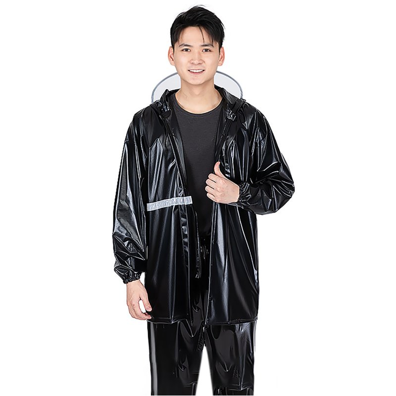 2 Pieces Split Raincoat Long Sleeve Drawstring Cap Raincoat Top With Reflective Tape Pockets Long Rain Pants For Camping Hiking A L