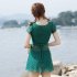 2 Pieces set Swimsuit  Feminine  Skirt style One piece Beauty Back Belly Slimming Sexy Bathing Suit green L