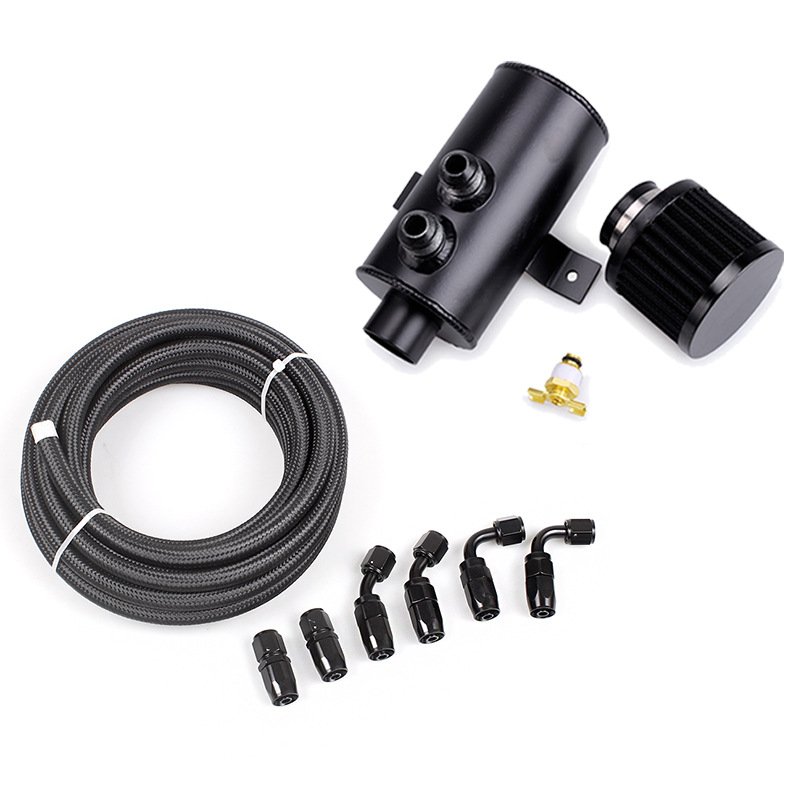 2-hole Oil  Catch  Can 0.75l With 10AN Ports Tube Connector Set Auto Modification Parts Black_Oil can 0.75L with AN10 braided tubing